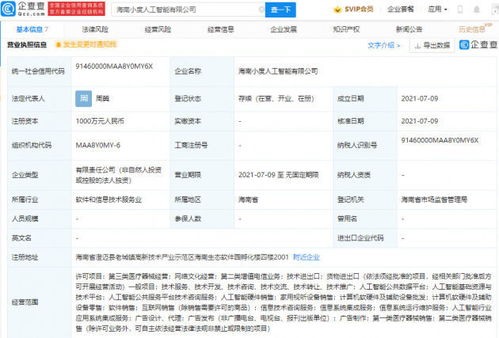 海南成立人工智能公司，注冊資本1000萬，專注軟件開發